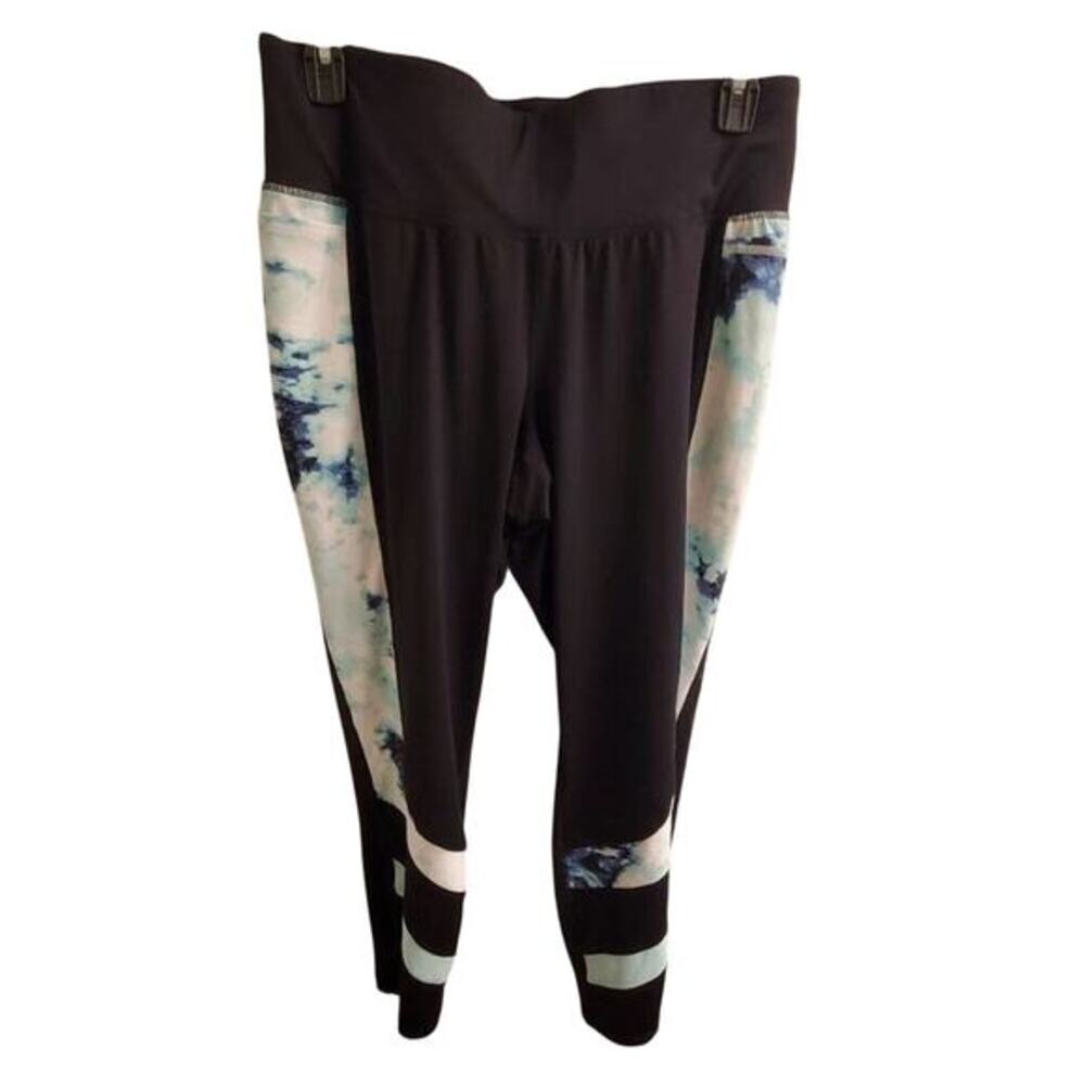 LIVI Active Womens Black Blue Tie Dye Side Pocket High Rise Leggings Size 18/20